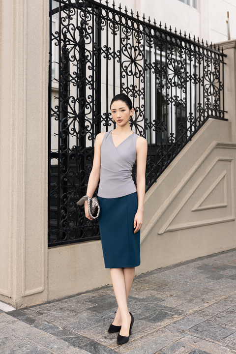 VERA Reversible Wrap Top in Light Grey