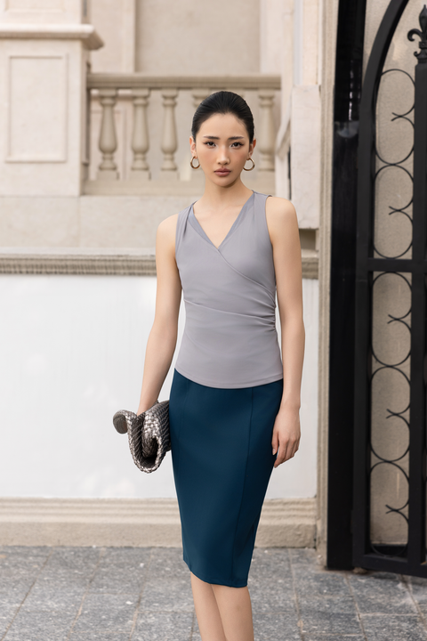 VERA Reversible Wrap Top in Light Grey