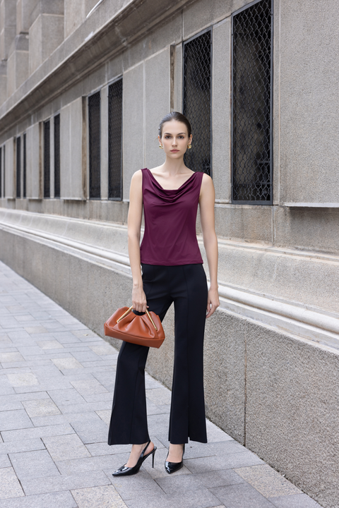 ANKA Reversible Cowl Top in Oxblood