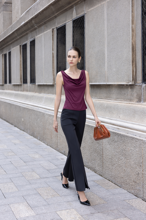 ANKA Reversible Cowl Top in Oxblood
