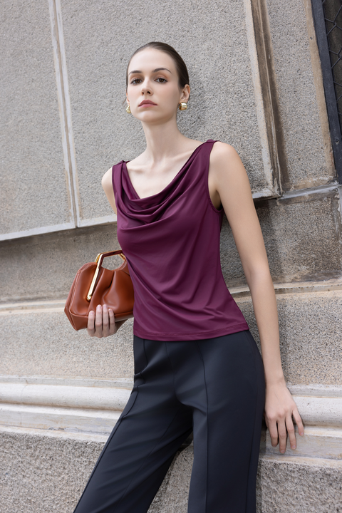 ANKA Reversible Cowl Top in Oxblood