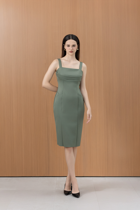 VEYA Structured Bodycon Dress in Forest