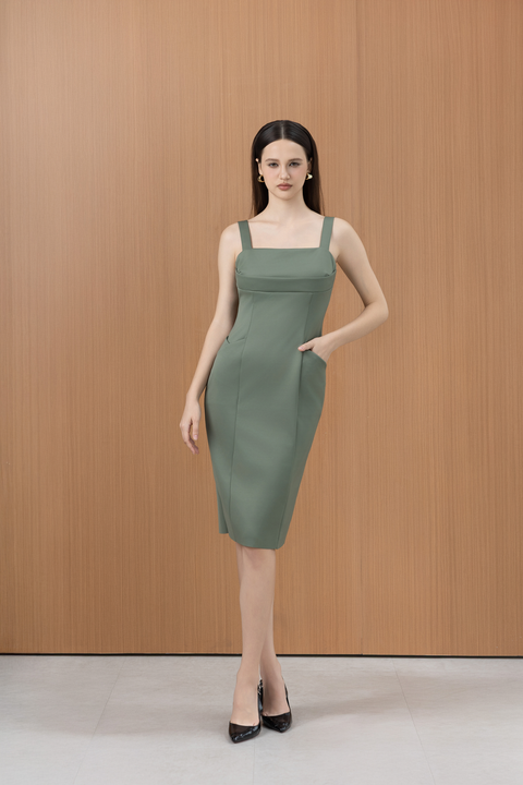 VEYA Structured Bodycon Dress in Forest