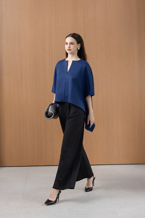 VETA Draped Hem Top in Navy