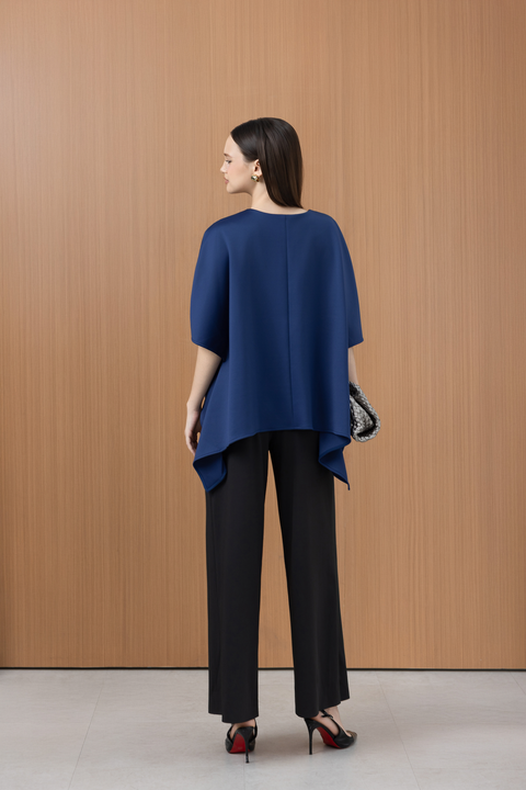 VETA Draped Hem Top in Navy