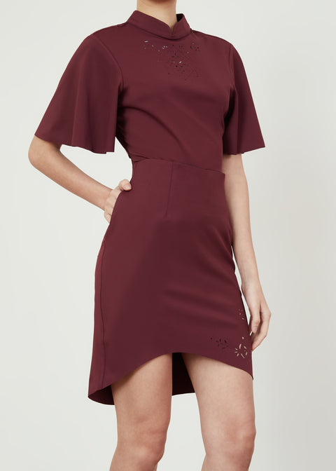 ACOT Laser Motif Short Skirt in Maroon with Pocket - As Intended - Athleisure