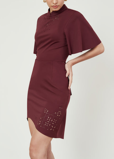 ACOT Laser Motif Short Skirt in Maroon with Pocket - As Intended - Workleisure