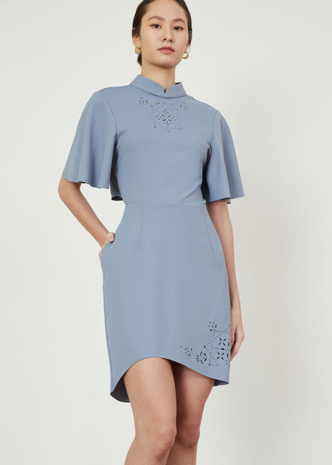 ACOT Laser Motif Short Skirt in Powder Blue with Pocket by As Intended a Workleisure label