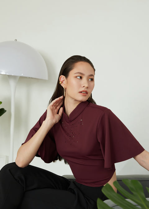 KALA Crop Top in Oxblood