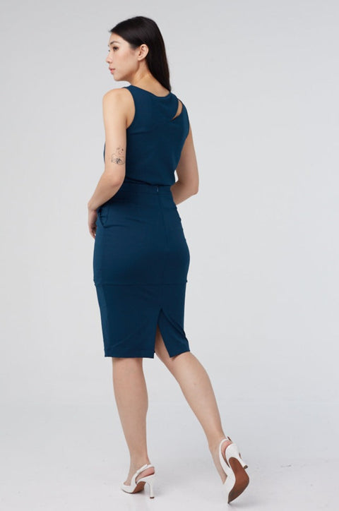 KELY Pencil Skirt in Prussian Blue