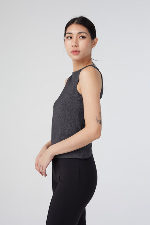 BETH Cutout Top in Heather Grey