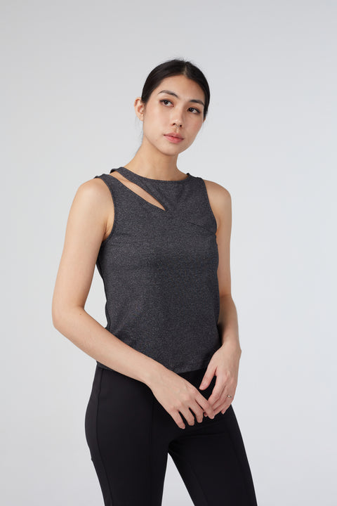 BETH Cutout Top in Heather Grey