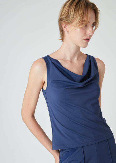 ANKA Reversible Cowl Top in Navy Blue