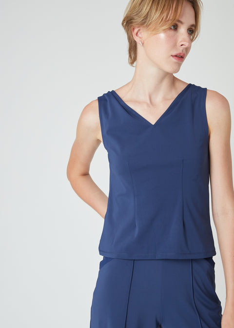 ANKA Reversible Cowl Top in Navy Blue