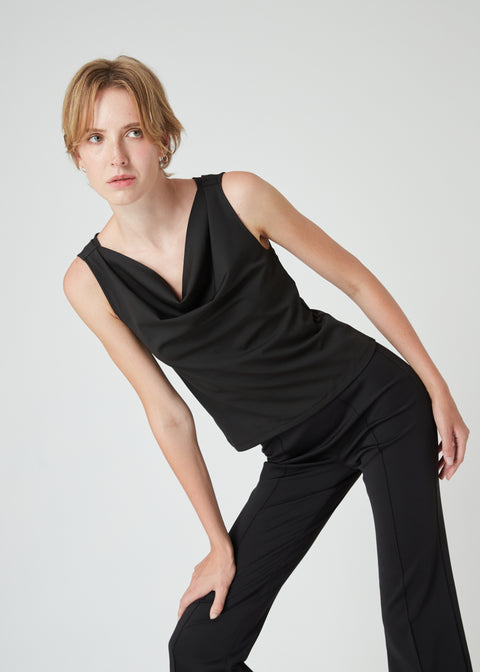 ANKA Reversible Cowl Top in Black