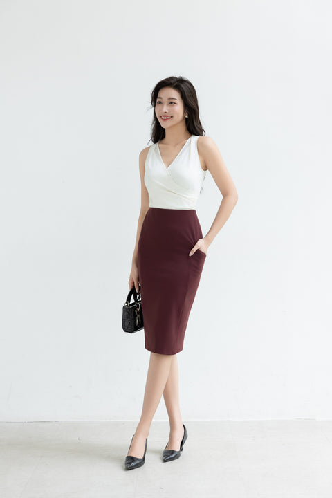 MAVE Pencil Skirt in Red Wine