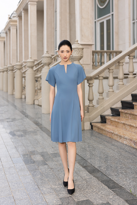AYLA Flutter Dress in Dove Blue
