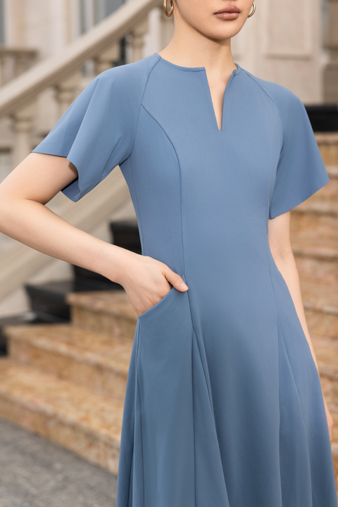 AYLA Flutter Dress in Dove Blue