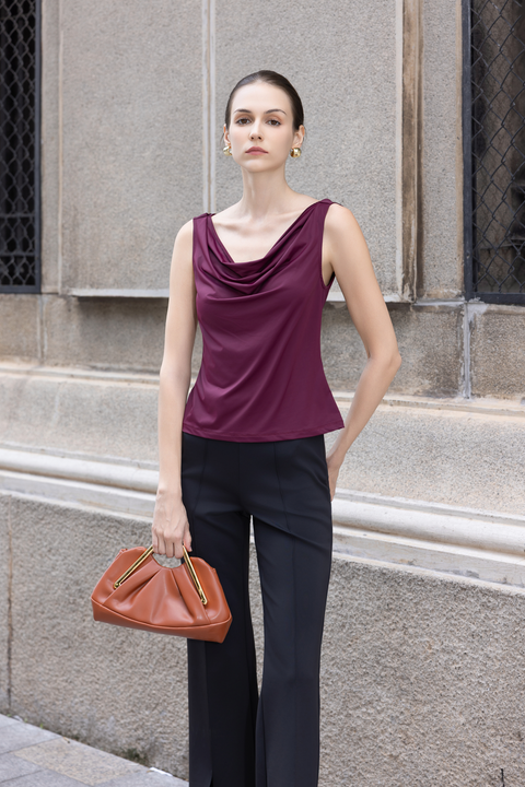 ANKA Reversible Cowl Top in Oxblood
