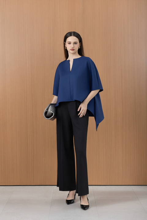 VETA Draped Hem Top in Navy