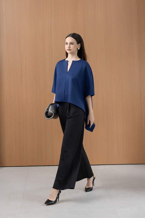 VETA Draped Hem Top in Navy