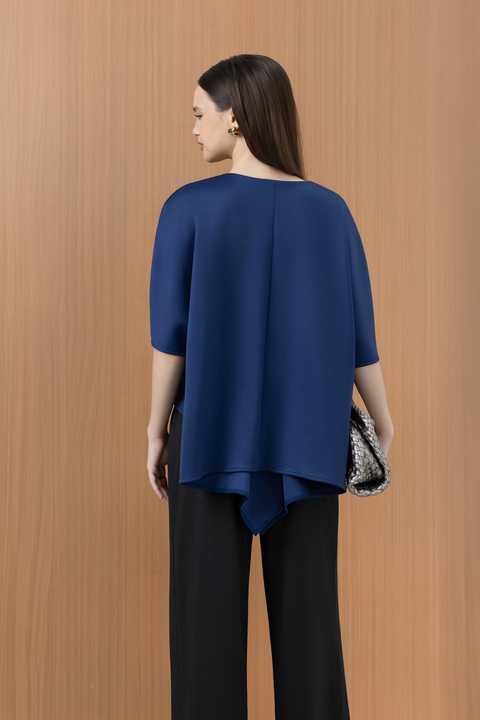 VETA Draped Hem Top in Navy