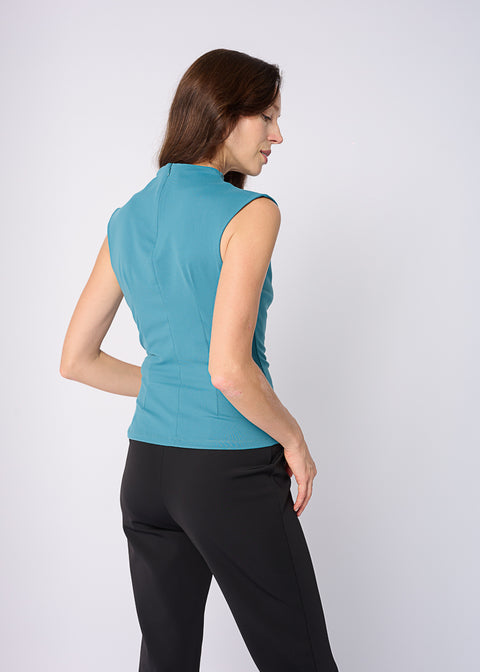 MONA Mock Neck Ruched Top in Glacier Green