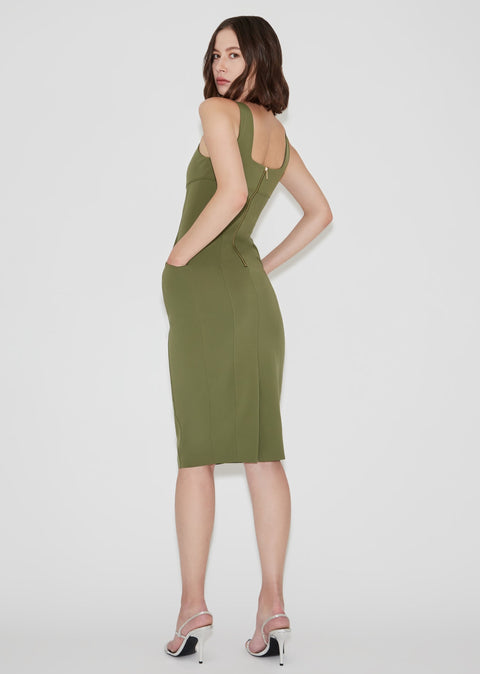 QUAD Corset-Detail Bodycon Dress in Olive