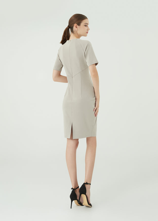 Backview of Recycled Plastics REPREVE DASH Dress in Sand by As Intended a Workleisure label