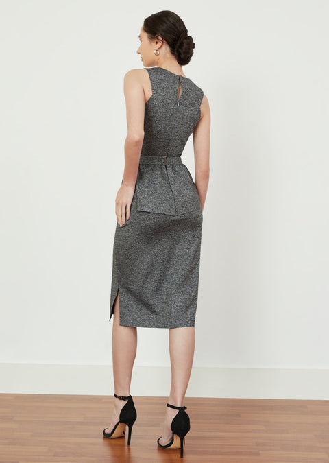 Backview of AEDA Detachable Peplum Dress in Heather Grey by As Intended a Workleisure label