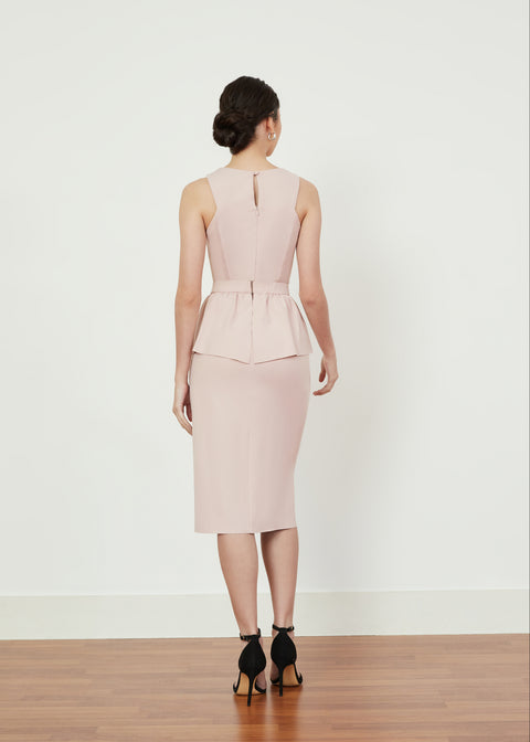 Backview of AEDA Detachable Peplum Dress in Pink by As Intended a Workleisure label
