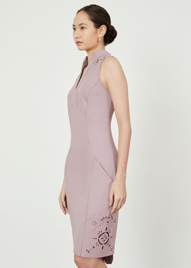 Close Up of CELO Dress in Lilac by As Intended a Workleisure label