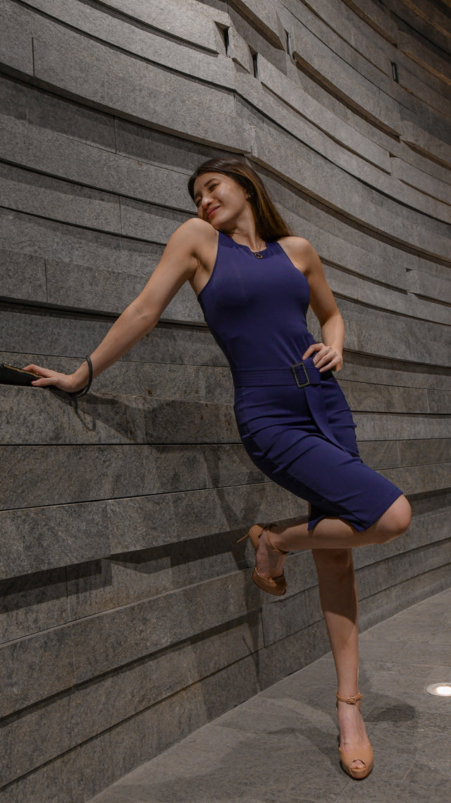 GOYA, Quin Dress in Cobalt Blue, Workleisure Midi-Length Dress, Women Performance Workwear, Summer Workwear Singapore